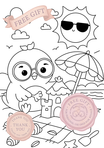Summer beach fun colouring page