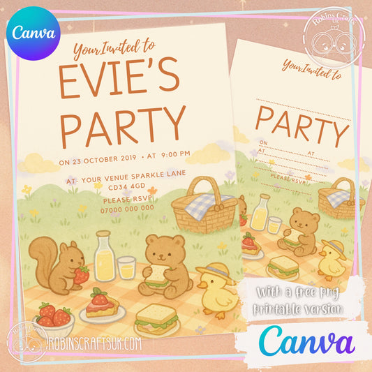 Forest friends Invitation Editable Canva Invitation Template – 5x7” | Instant Digital Download