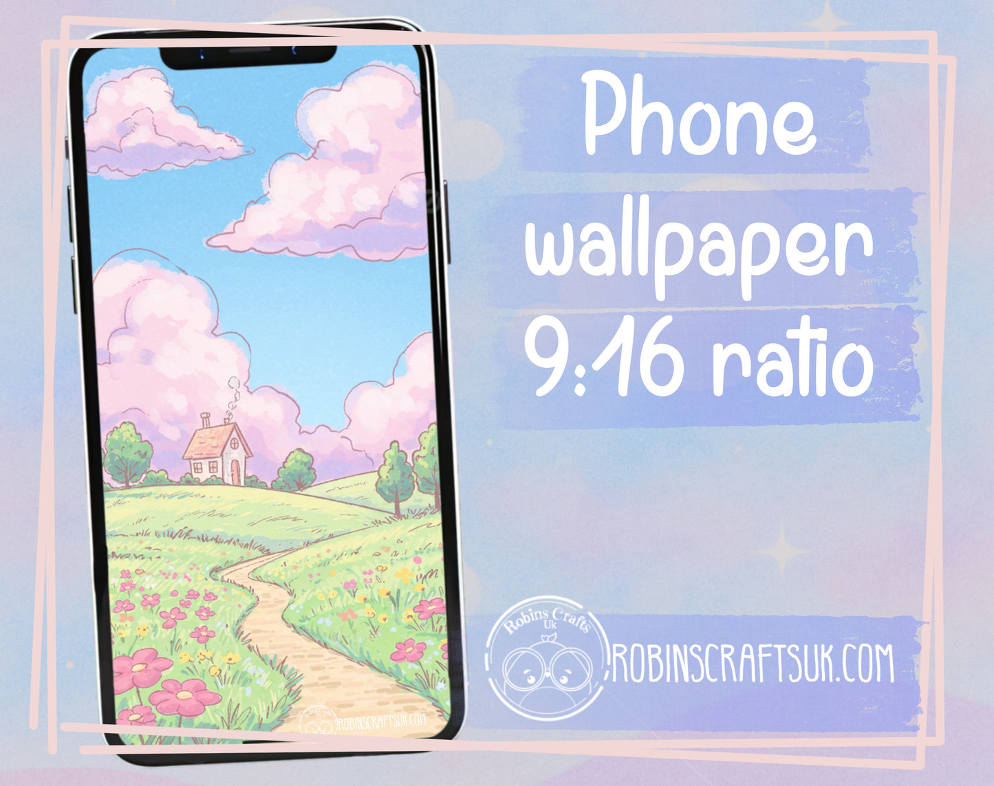 Cloudhill Digital Wallpaper | Whimsical Pastel Landscape for iPad & Desktop | Dreamy Sky Art Download