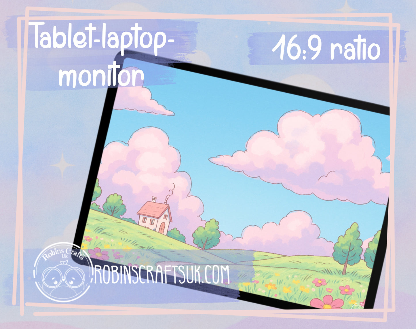 Cloudhill Digital Wallpaper | Whimsical Pastel Landscape for iPad & Desktop | Dreamy Sky Art Download