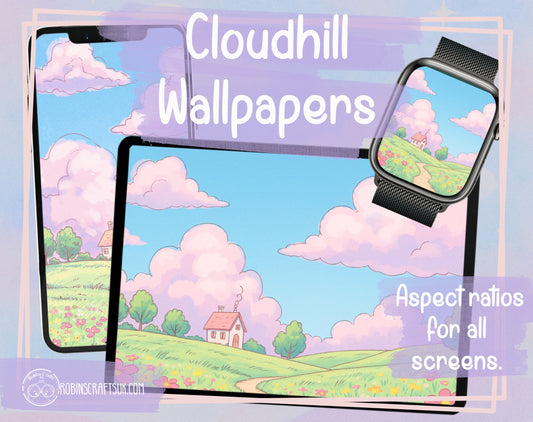 Cloudhill Digital Wallpaper | Whimsical Pastel Landscape for iPad & Desktop | Dreamy Sky Art Download