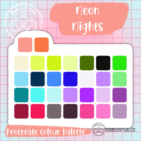 Neon nights procreate palette, palette, colour,