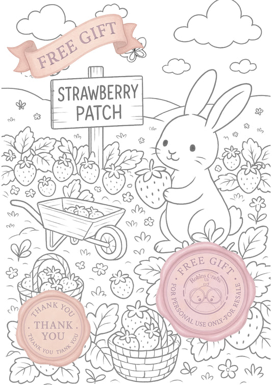 Strawberry patch free colouring page 20-06-25 -	Freebie Friday – Printable Colouring Page for All Ages | Cozy & Whimsical