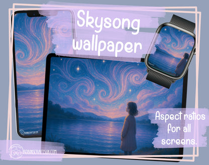 Skysong | Dreamy Star-Watching River Scene – Cozy Digital Wallpaper for iPad & Desktop