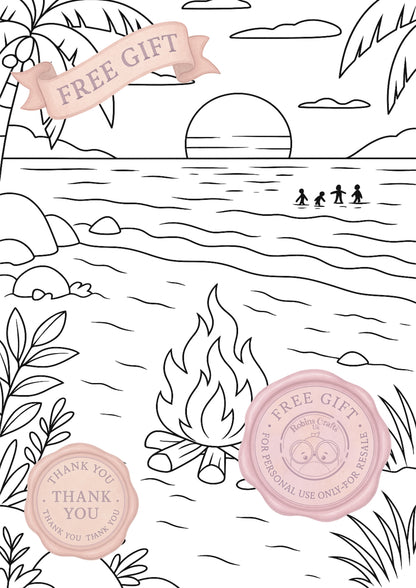 Beach campfire colouring page 04-07-25 colouring page