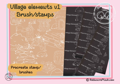 Village elements v1 stamps - procreate stamps/brushes - digital use only - procreate