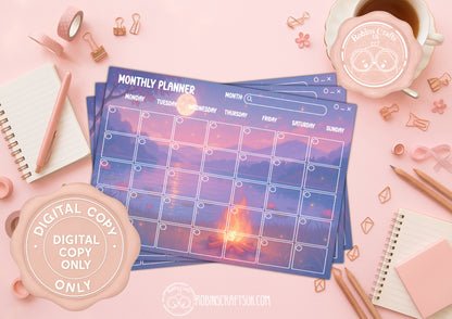 Whimsical Campfire Planner digital set – 3 Page Printable JPG (Daily, Weekly, Monthly)