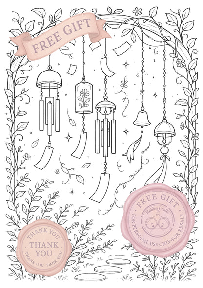 Wind chime garden colouring page 01-08-25 colouring page