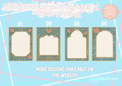 Stained Glass Rose Memo Pad –Tear-Away Notepad | Gothic Arch Stationery | Hand-Illustrated Aesthetic Paper