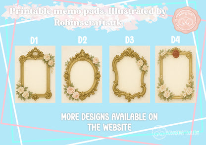Vintage French Gilded Frame Memo Pad – Elegant Aesthetic Notepaper | Château Core Stationery Sheets