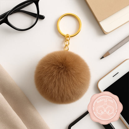 Fluffy Faux Fur Pom Pom Keychain – Soft Plush Bag Charm with Gold Keyring, Cute Accessories for Handbags, Backpacks & Keys