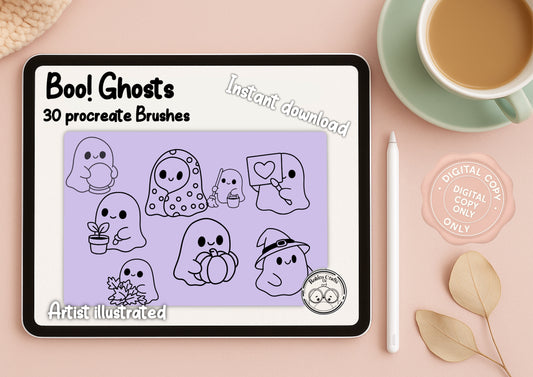 Boo! Ghosts stamps -chibi ghost- Halloween - procreate stamps/brushes - digital use only - procreate