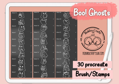 Boo! Ghosts stamps -chibi ghost- Halloween - procreate stamps/brushes - digital use only - procreate