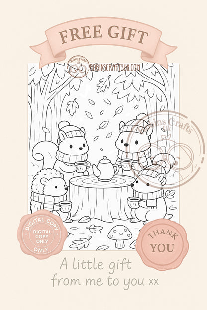 Woodland picnic colouring page 26-09-25 freebie Friday
