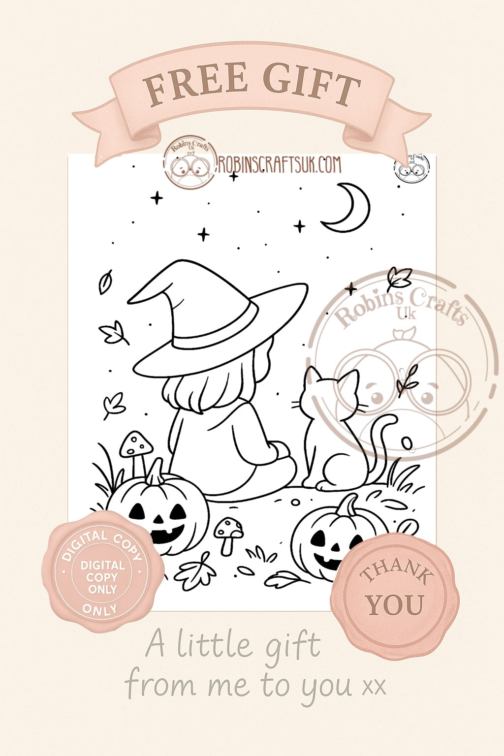 Witchy wonder colouring page 24-10-25 freebie Friday