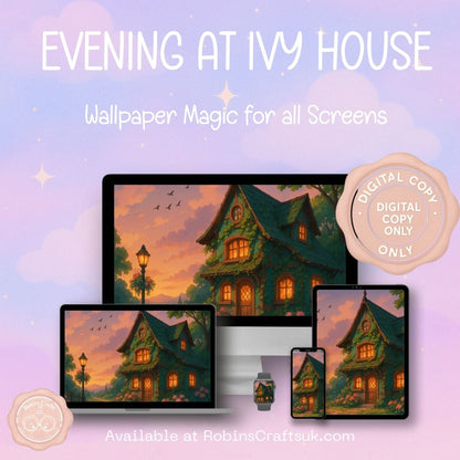 Evening at Ivy House wallpaper – illustrated Digital Wallpaper Download | Art wallpaper