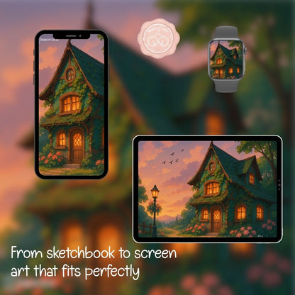 Evening at Ivy House wallpaper – illustrated Digital Wallpaper Download | Art wallpaper