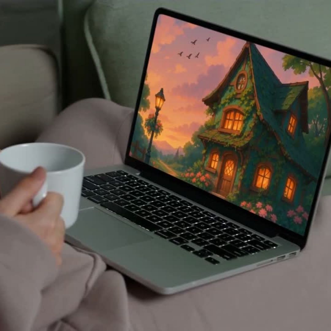 Evening at Ivy House wallpaper – illustrated Digital Wallpaper Download | Art wallpaper