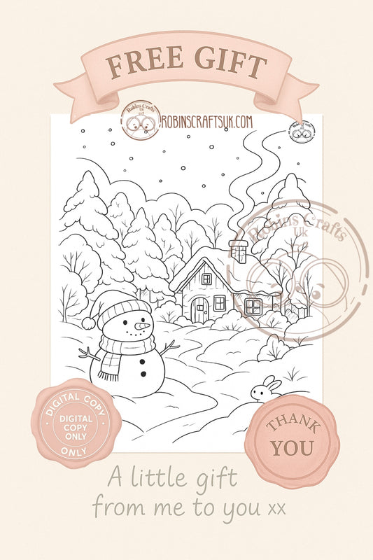 Snowy cabin colouring page 07-11-25 freebie Friday