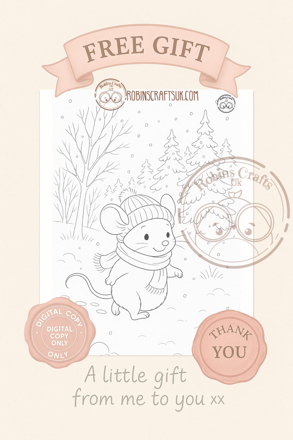 Snow mouse colouring page 14-11-25 freebie Friday