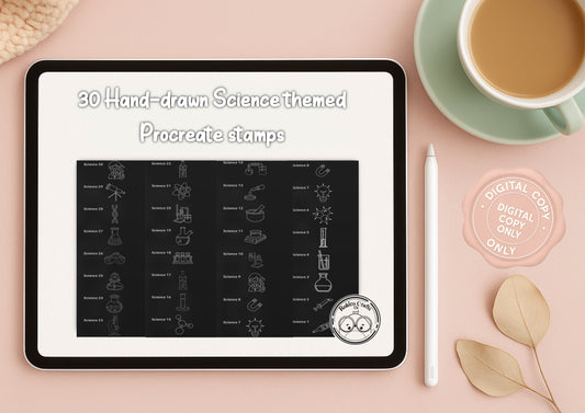 Science themed stamps -30 stamps - kawaii - procreate stamps/brushes - digital use only - procreate