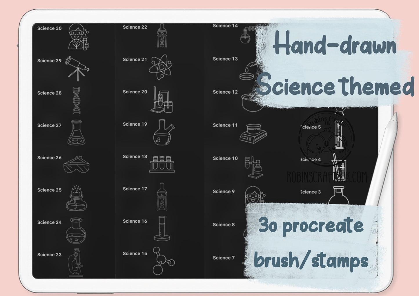 Science themed stamps -30 stamps - kawaii - procreate stamps/brushes - digital use only - procreate