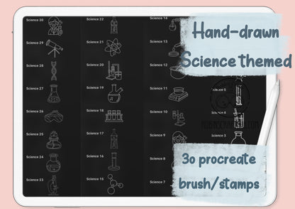 Science themed stamps -30 stamps - kawaii - procreate stamps/brushes - digital use only - procreate