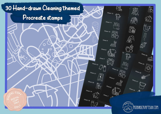 Cleaning themed stamps -30 stamps - kawaii - procreate stamps/brushes - digital use only - procreate