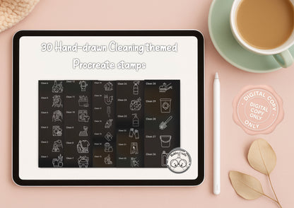 Cleaning themed stamps -30 stamps - kawaii - procreate stamps/brushes - digital use only - procreate