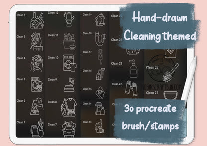 Cleaning themed stamps -30 stamps - kawaii - procreate stamps/brushes - digital use only - procreate
