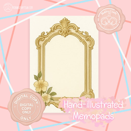 (DIGITAL) French Gilded Frame Memo Pad – Elegant Aesthetic Notepaper | Château Core Stationery Sheets