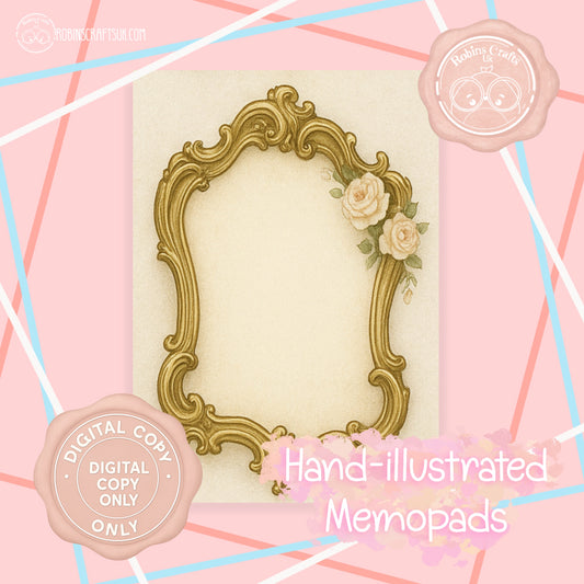 (DIGITAL) Vintage French Gilded Frame Memo Pad – Elegant Aesthetic Notepaper | Château Core Stationery Sheets