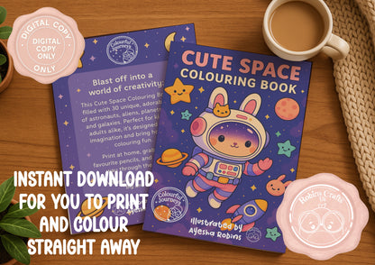Cute space Coloring Book | 30 Illustration Printable Digital Download | Cute Space themed