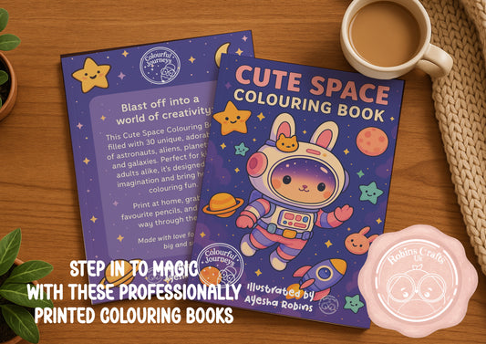 Cute Space original Space-themed pages-Whimsical Cute style  (Colourful journeys edition)