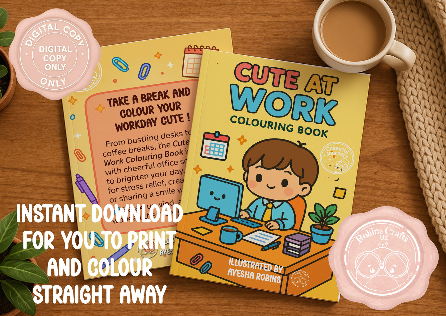 Cute at Work Colouring Book | 30 Illustration Printable Digital Download | Cute Job themed