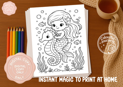 Mythical Mermaids Colouring Book | 30 Illustration Printable Digital Download | Mermaid themed