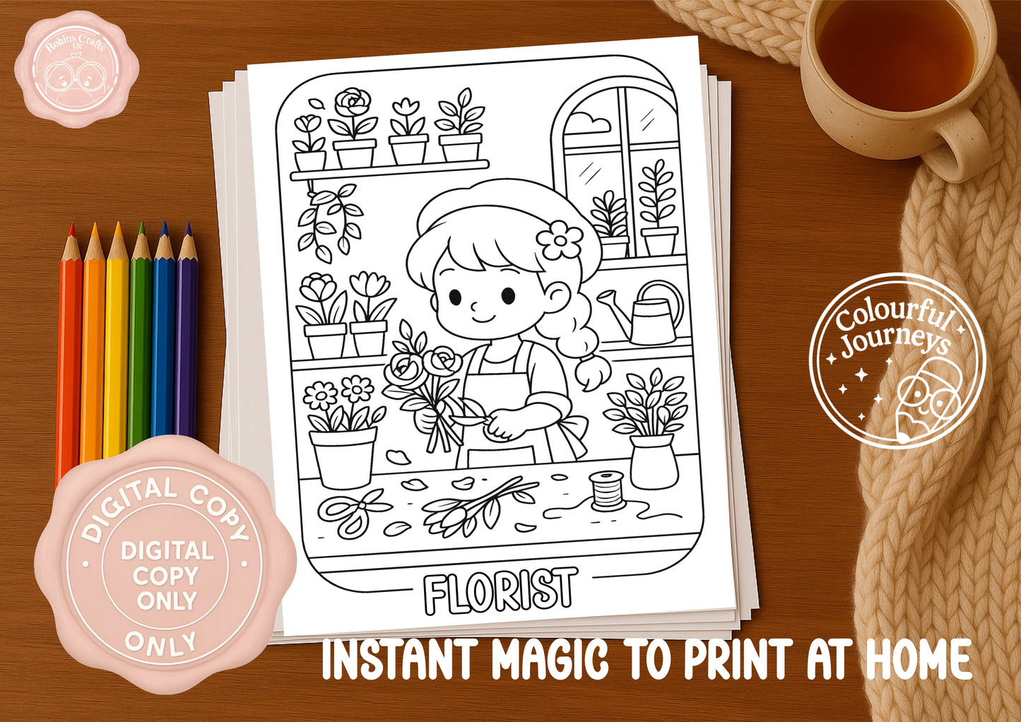 Cute at Work Colouring Book | 30 Illustration Printable Digital Download | Cute Job themed