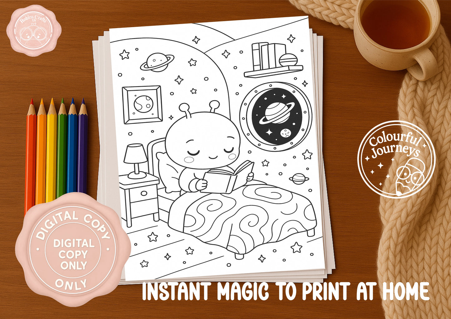 Cute space Coloring Book | 30 Illustration Printable Digital Download | Cute Space themed