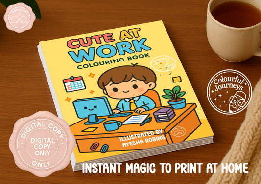 Cute at Work Colouring Book | 30 Illustration Printable Digital Download | Cute Job themed