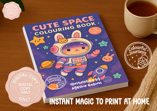 Cute space Coloring Book | 30 Illustration Printable Digital Download | Cute Space themed