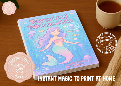 Mythical Mermaids Colouring Book | 30 Illustration Printable Digital Download | Mermaid themed