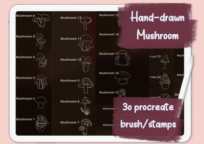Mushroom stamps -30 stamps - kawaii - procreate stamps/brushes - digital use only - procreate