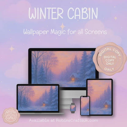 Winter cabin wallpaper – illustrated Digital Wallpaper Download | Art wallpaper